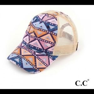 Western Modern Aztec Ponytail/ Messy Bun Hat